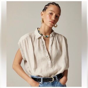 J Crew Top XL Capitaine Baird McNutt Irish Linen Tan